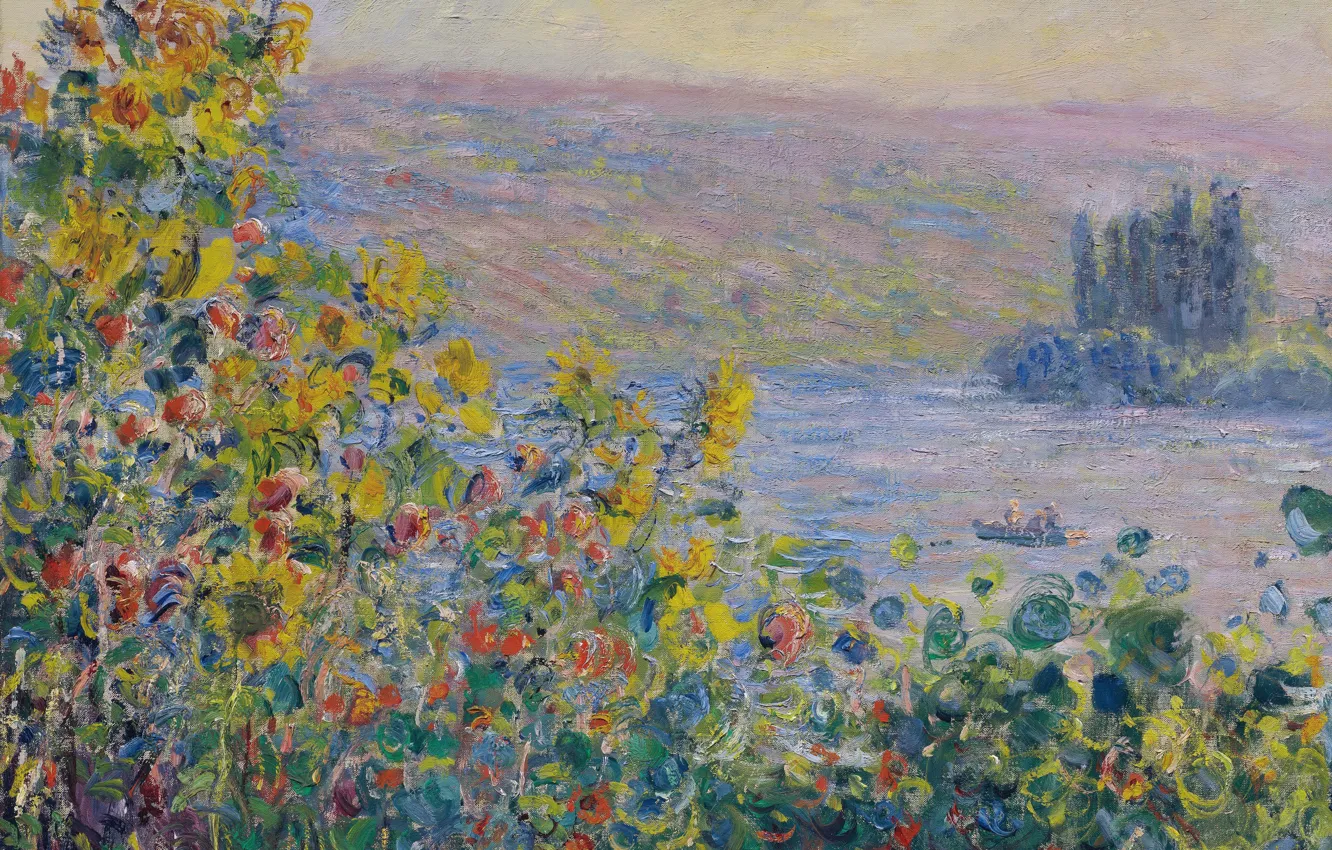 Photo wallpaper landscape, flowers, picture, Claude Monet, Flowers Beds at Vetheuil