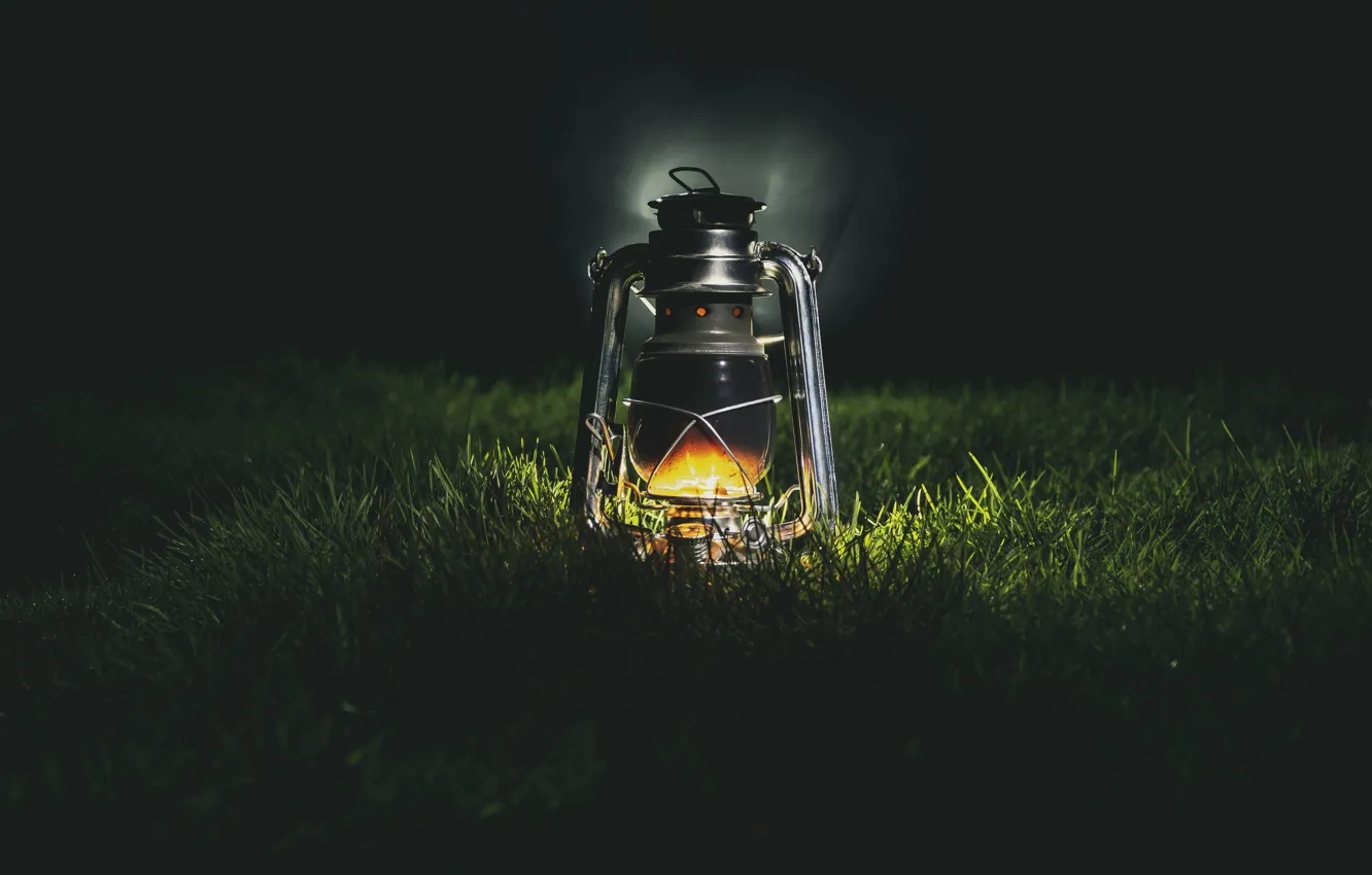 Photo wallpaper grass, night, lamp