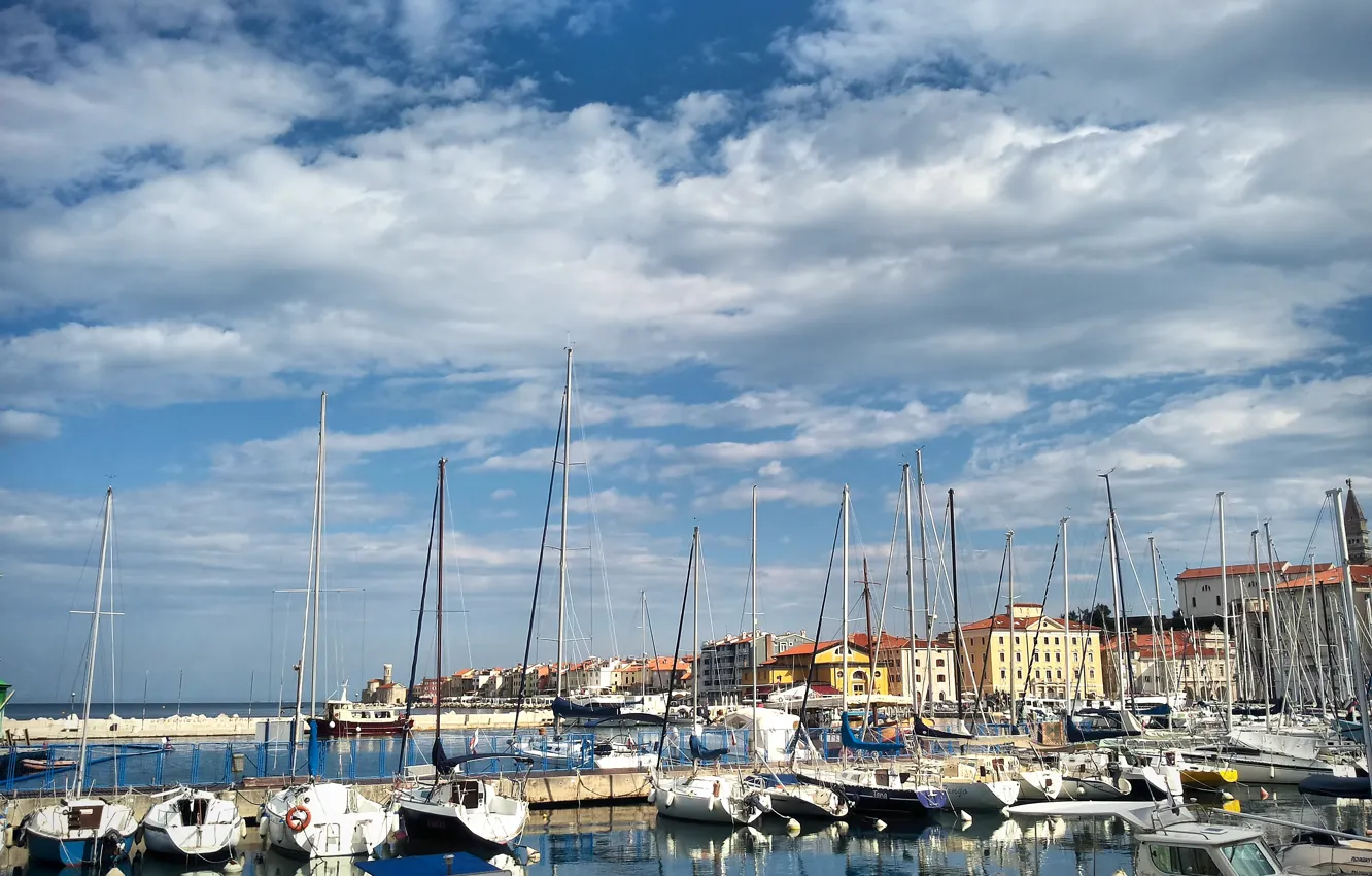 Photo wallpaper boat, building, home, Piran, Slovenia, Slovenia, The Adriatic sea, Adriatic Sea
