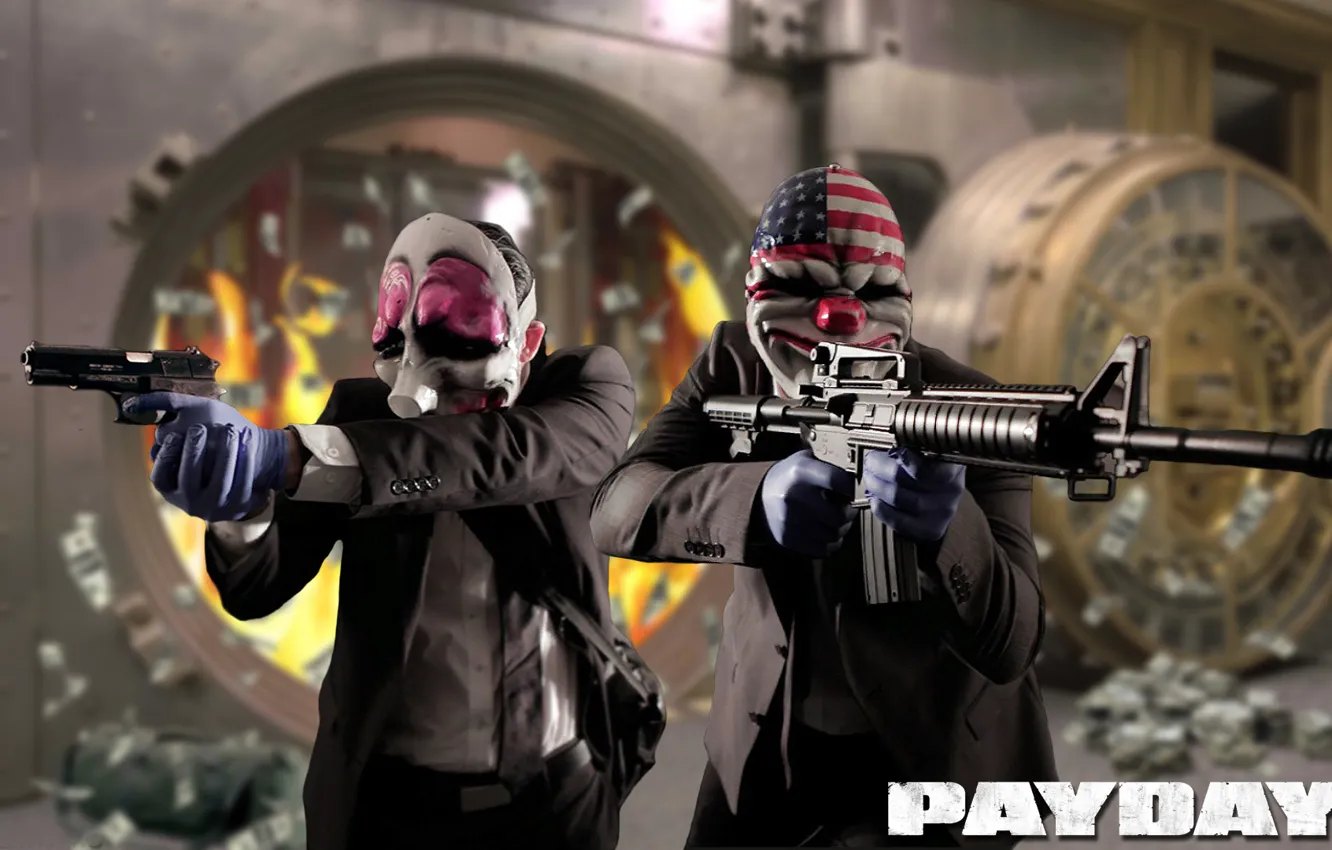 Photo wallpaper weapons, the bandits, robbery, Payday 2, Overkill Software, AMCAR, 505 Games