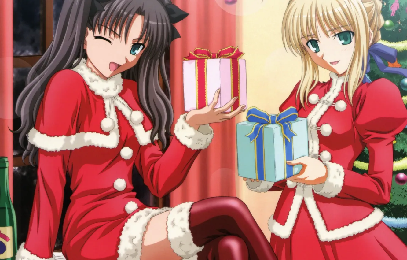 Photo wallpaper girls, new year, anime, gifts