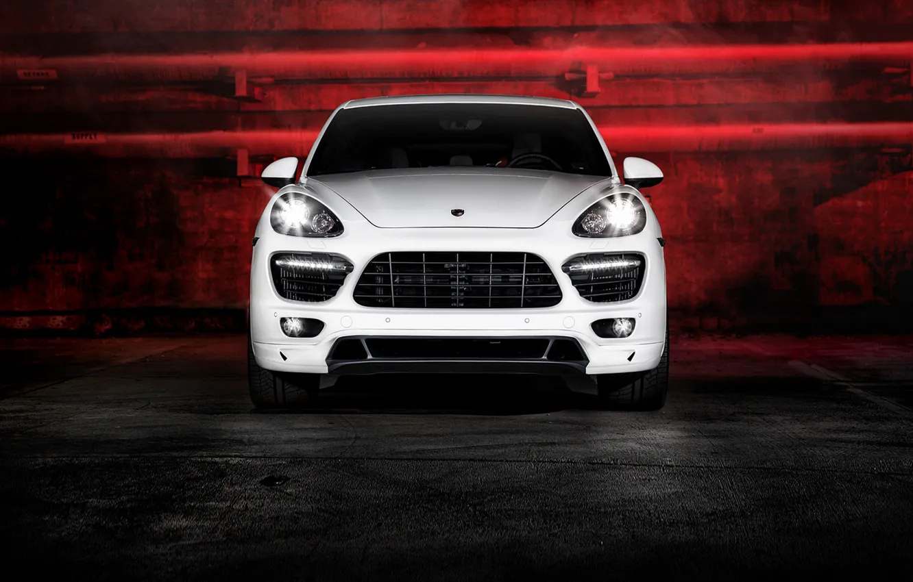 Photo wallpaper glare, Porsche, white, Vorsteiner, front, Cayenne, 958