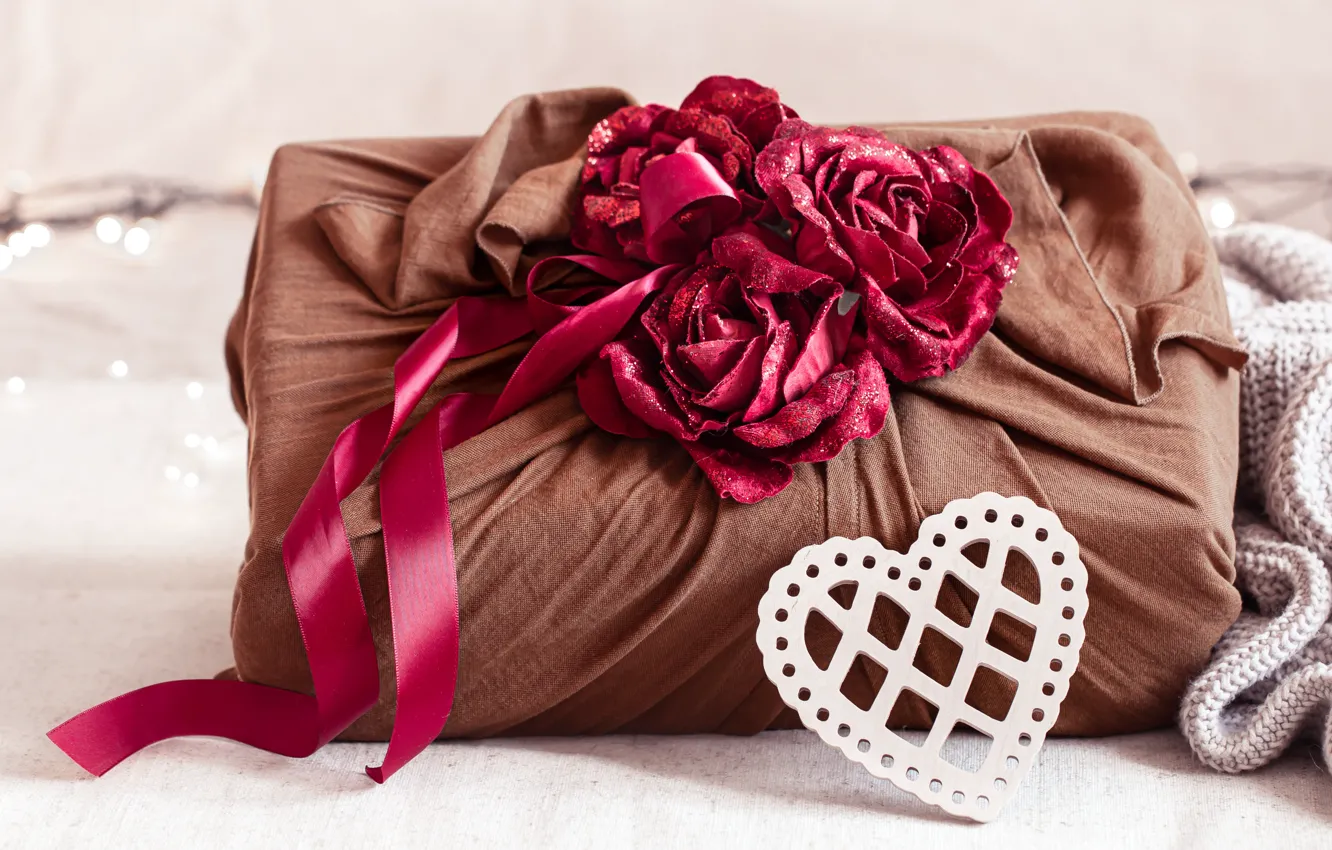 Photo wallpaper love, flowers, red, holiday, box, gift, heart, Shine