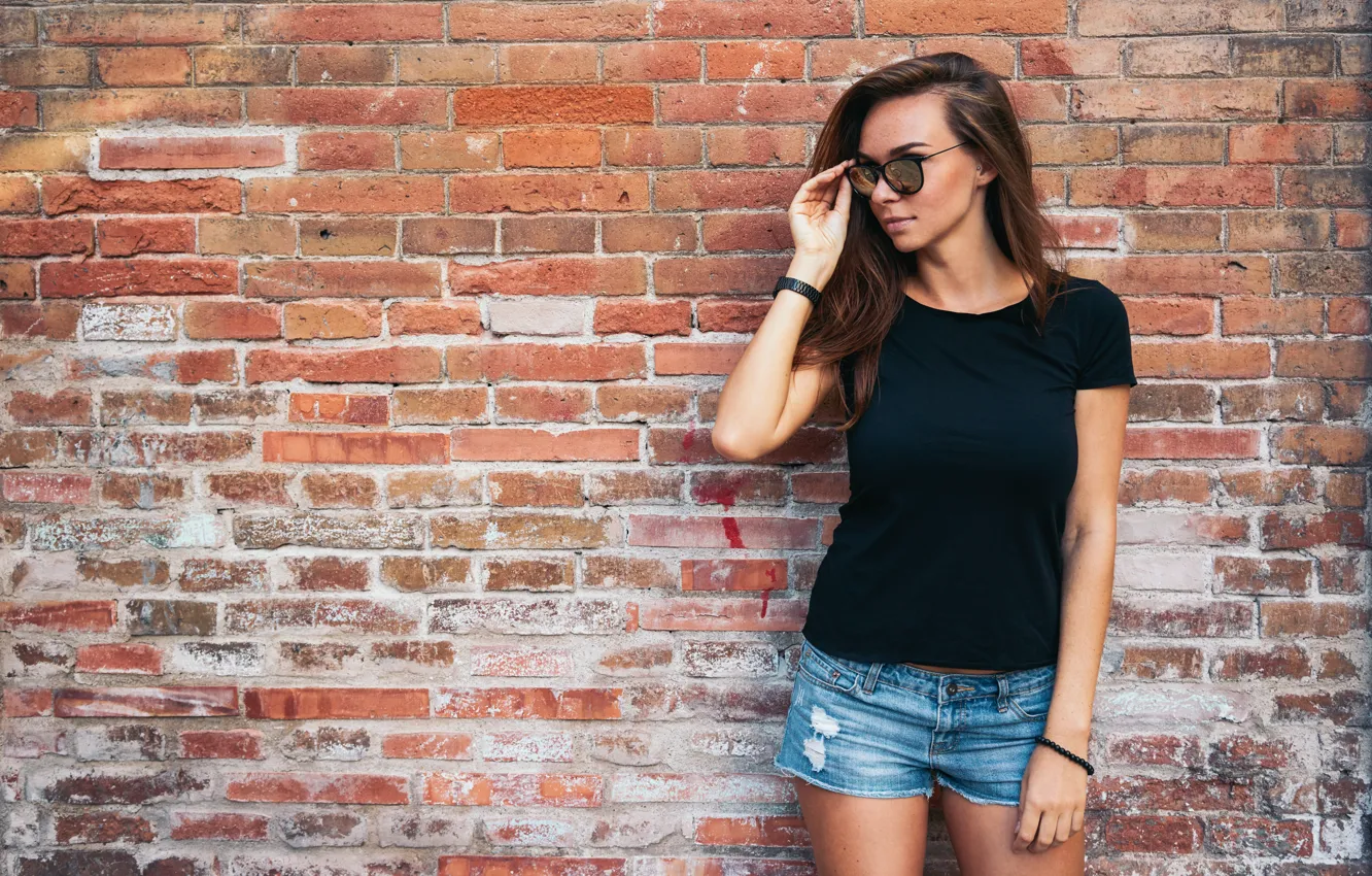 Photo wallpaper girl, wall, pretty