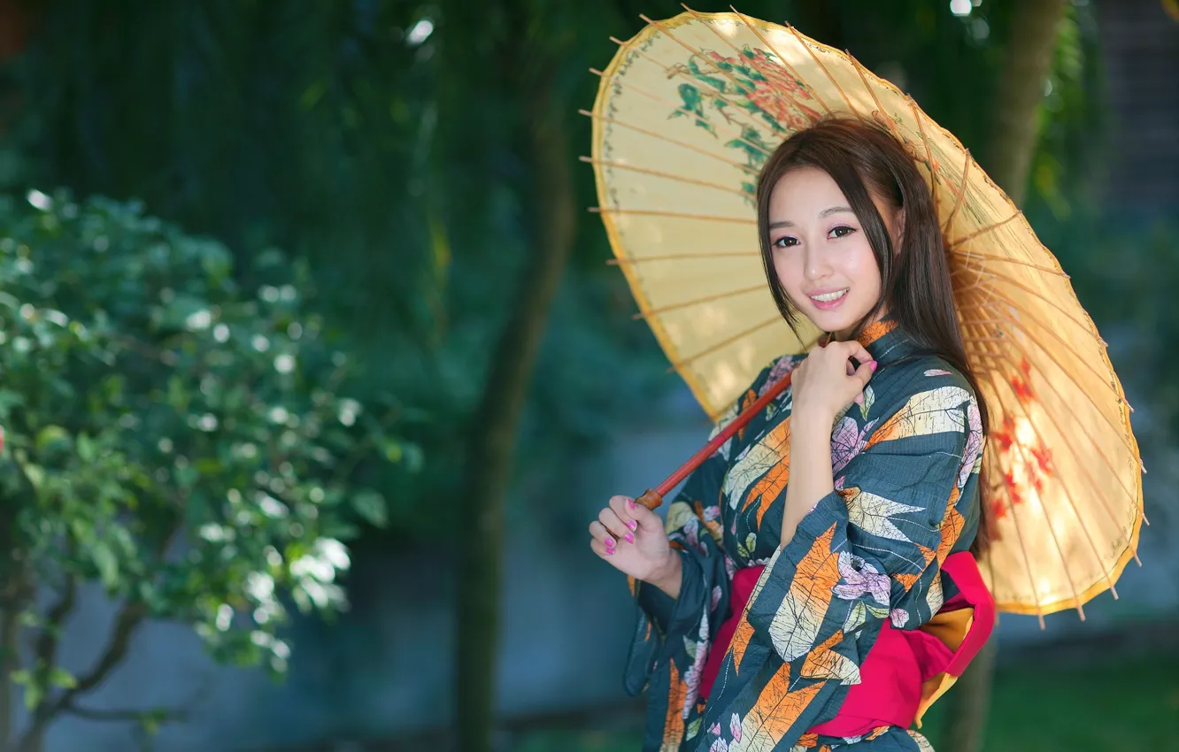 Photo wallpaper girl, style, umbrella, outfit, Asian