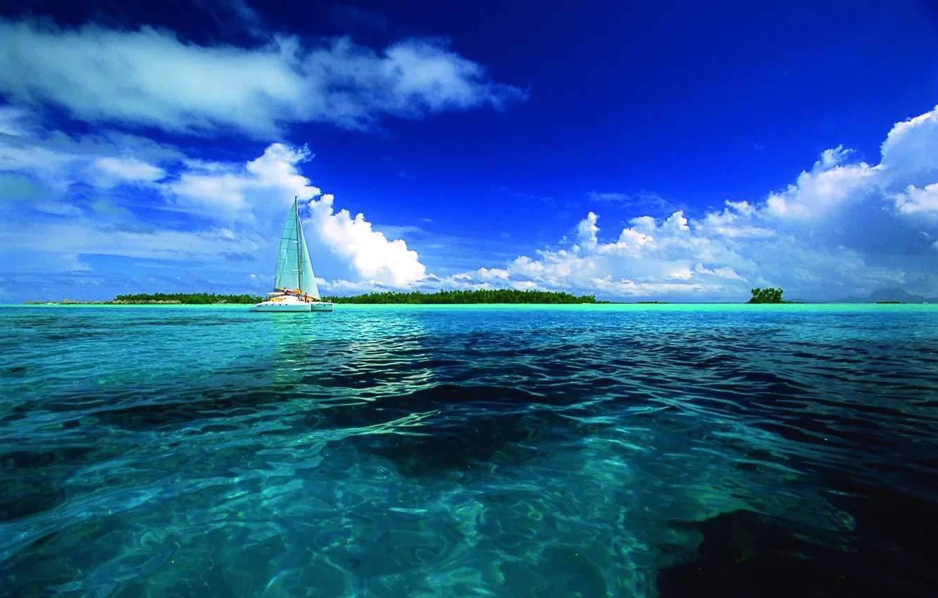 Photo wallpaper the sky, the ocean, yacht, Tahiti