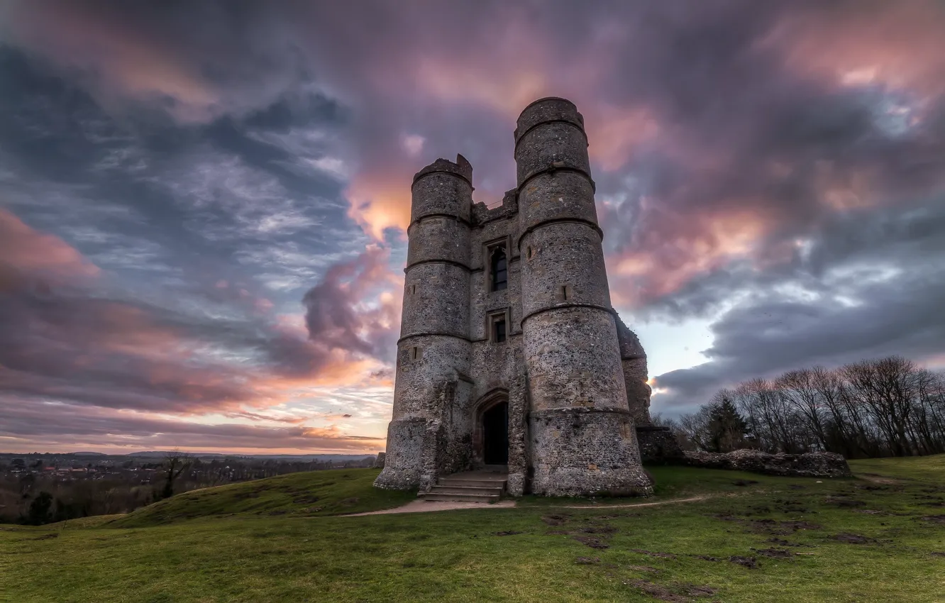 Photo wallpaper field, castle, ruins