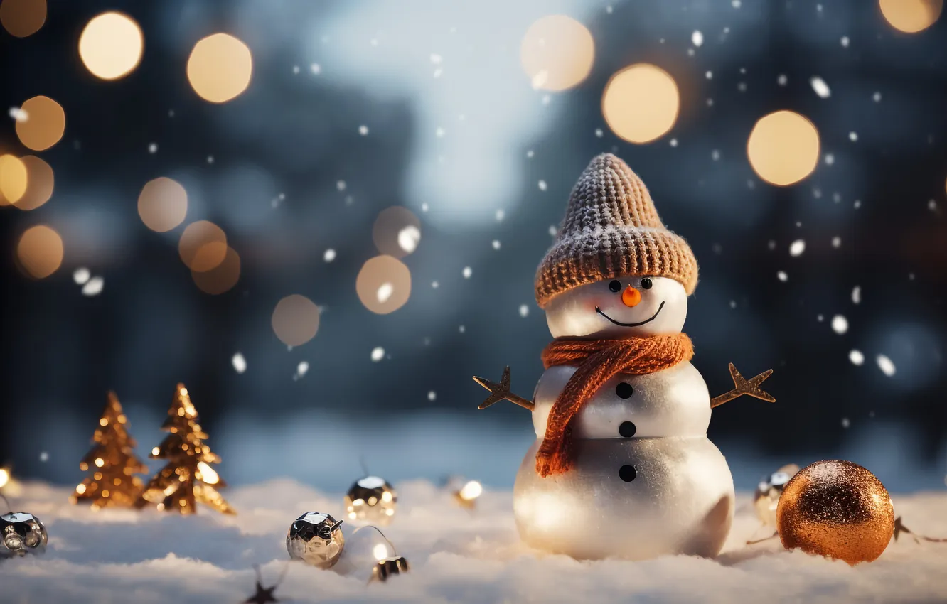 Photo wallpaper winter, snow, Christmas, New year, snowman, Christmas, winter, snow