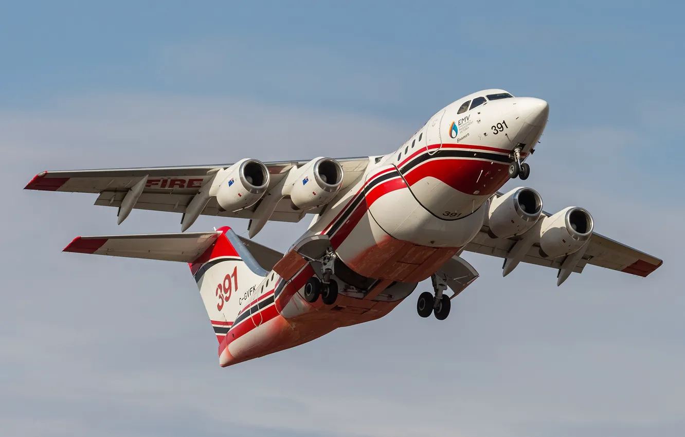 Photo wallpaper the sky, Avro RJ85, Fire plane