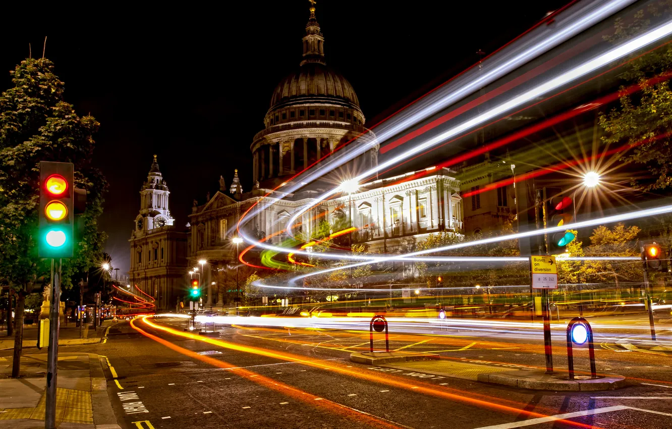 Photo wallpaper light, night, the city, street, England, London, excerpt
