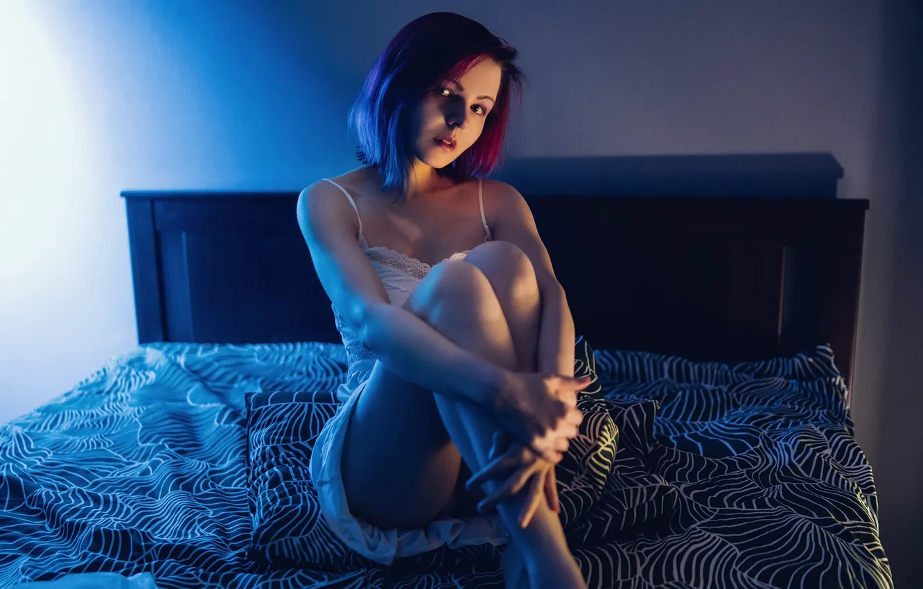 Photo wallpaper girl, background, bed