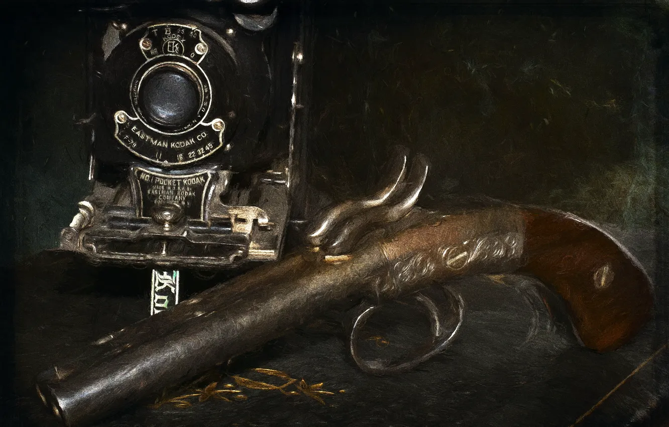 Photo wallpaper gun, camera, digital painting