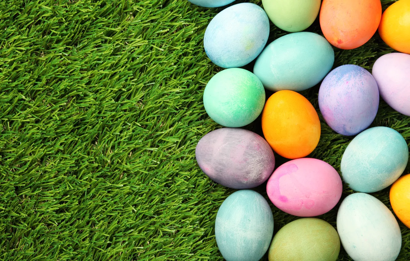 Photo wallpaper grass, Easter, spring, Easter, eggs, Happy, the painted eggs