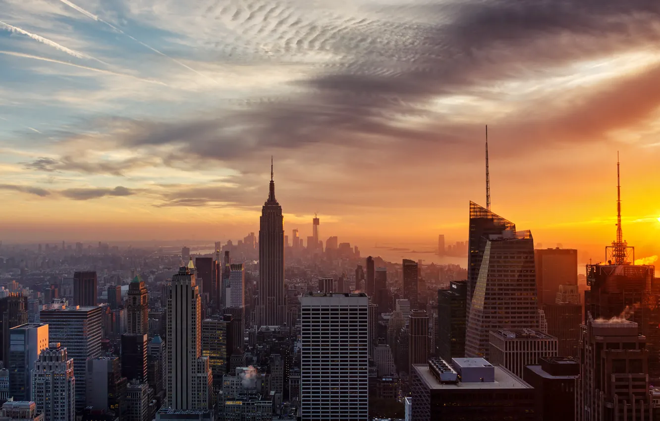 Photo wallpaper sunset, the city, home, New York, USA, New York