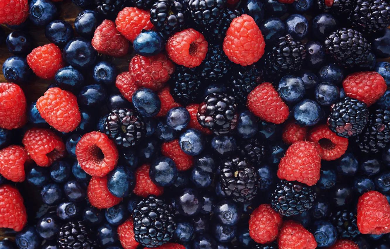 Photo wallpaper raspberry, blueberries, berry, BlackBerry