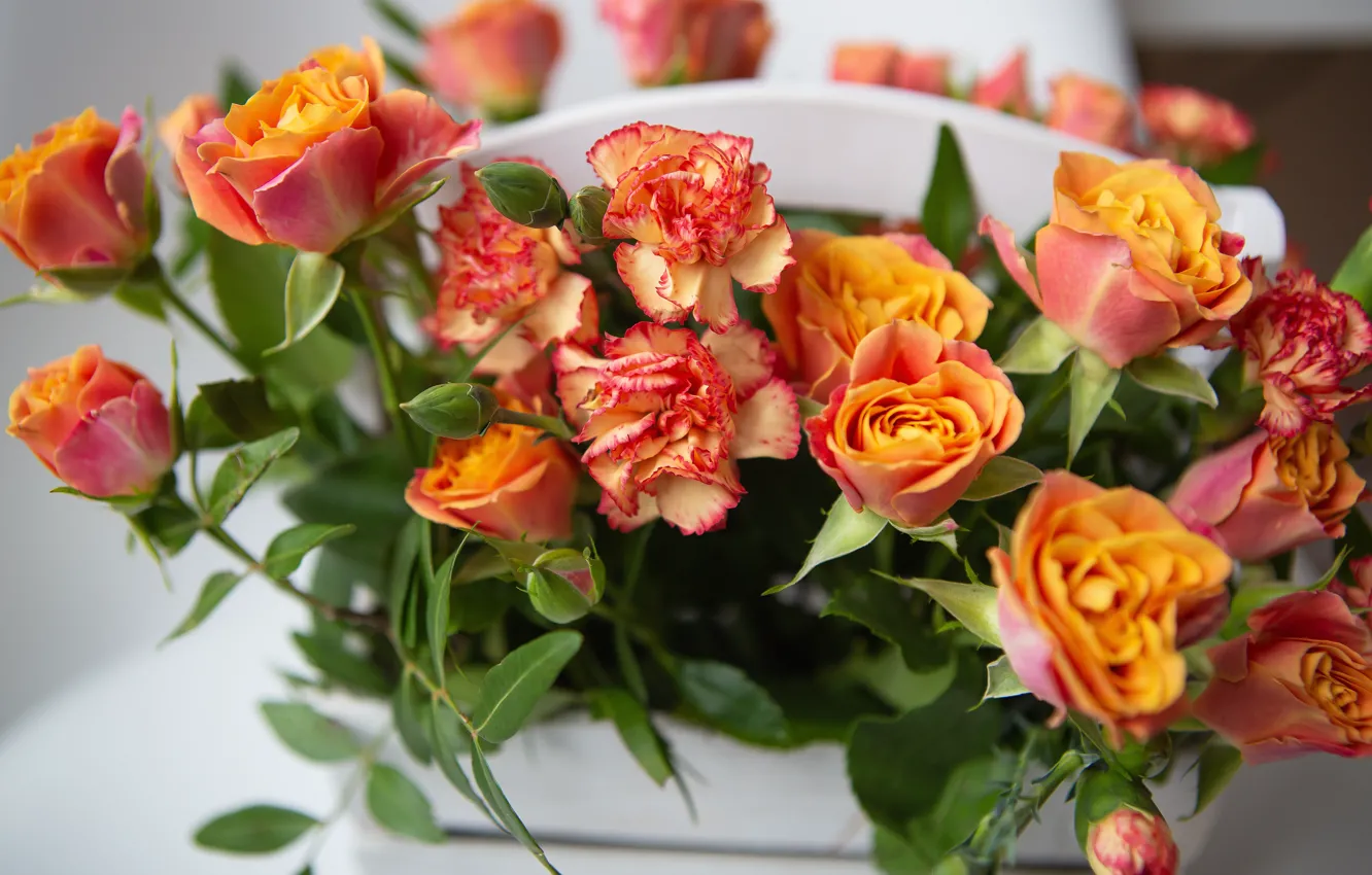 Photo wallpaper roses, bouquet, box