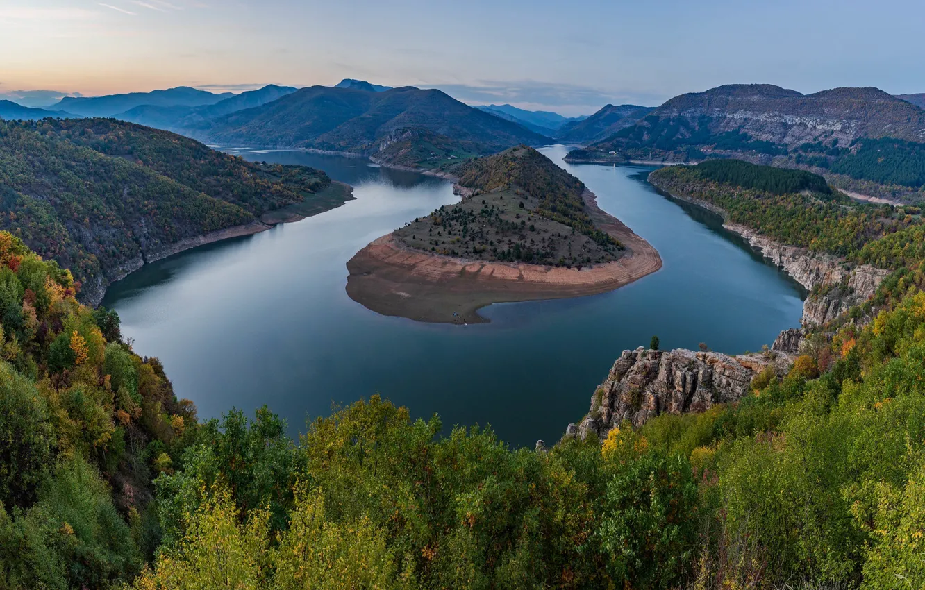 Photo wallpaper autumn, forest, mountains, Bulgaria, Bulgaria, reservoir, Kardzhali dam, Arda River