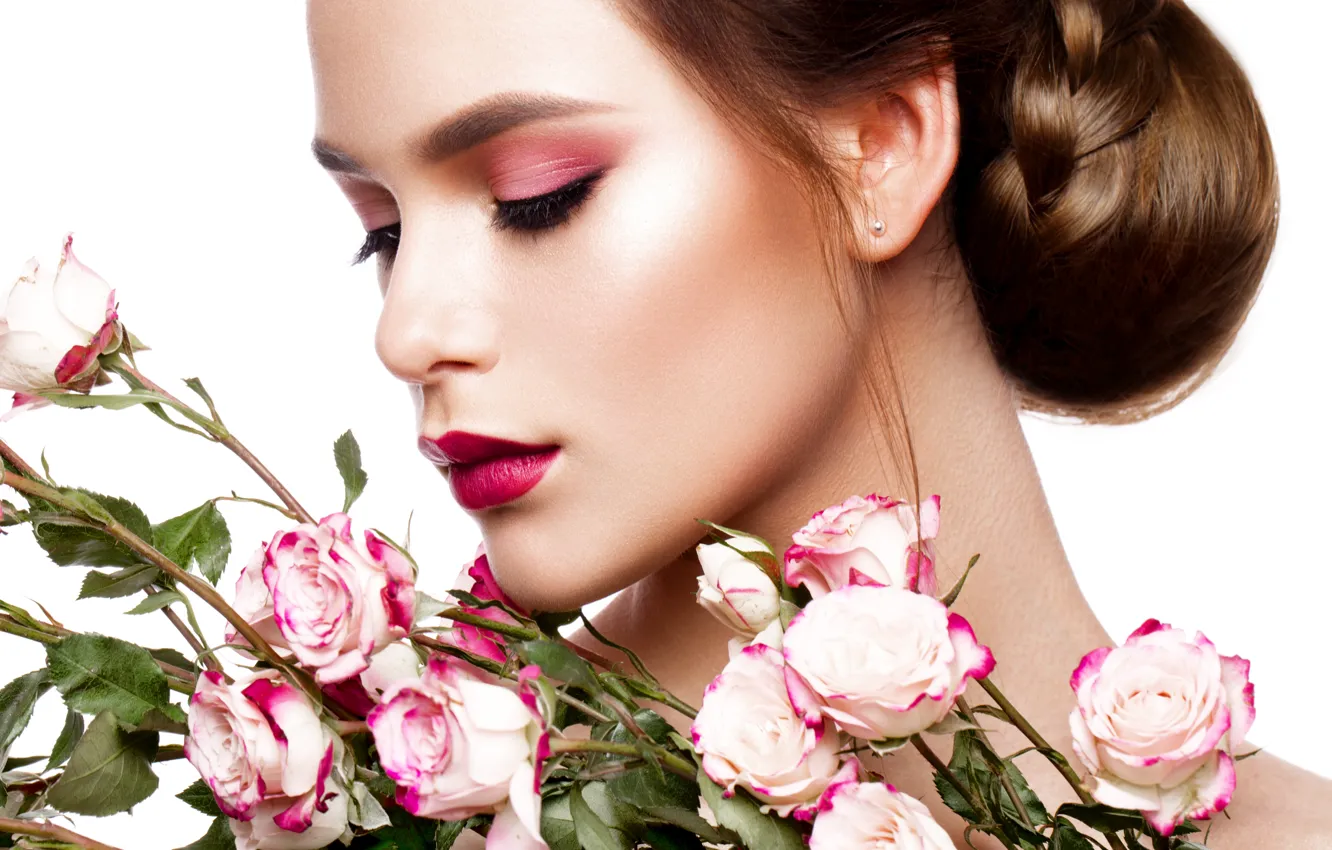 Photo wallpaper girl, flowers, portrait, model, Korabkova