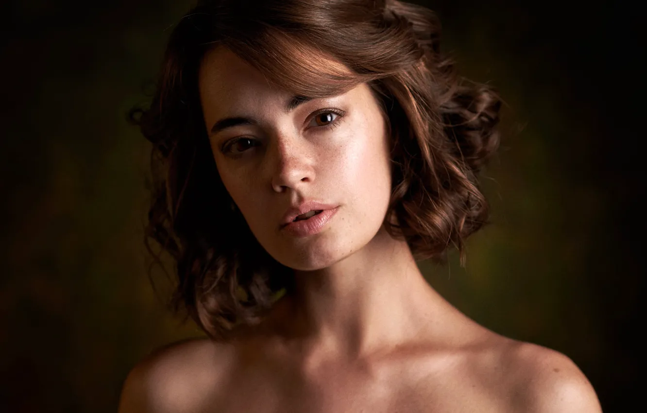 Photo wallpaper look, background, model, portrait, makeup, hairstyle, brown hair, beauty