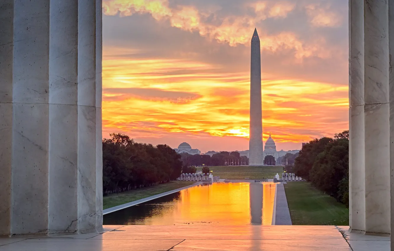Photo wallpaper Washington, USA, Capitol, DC, The Lincoln Memorial, The Washington Monument