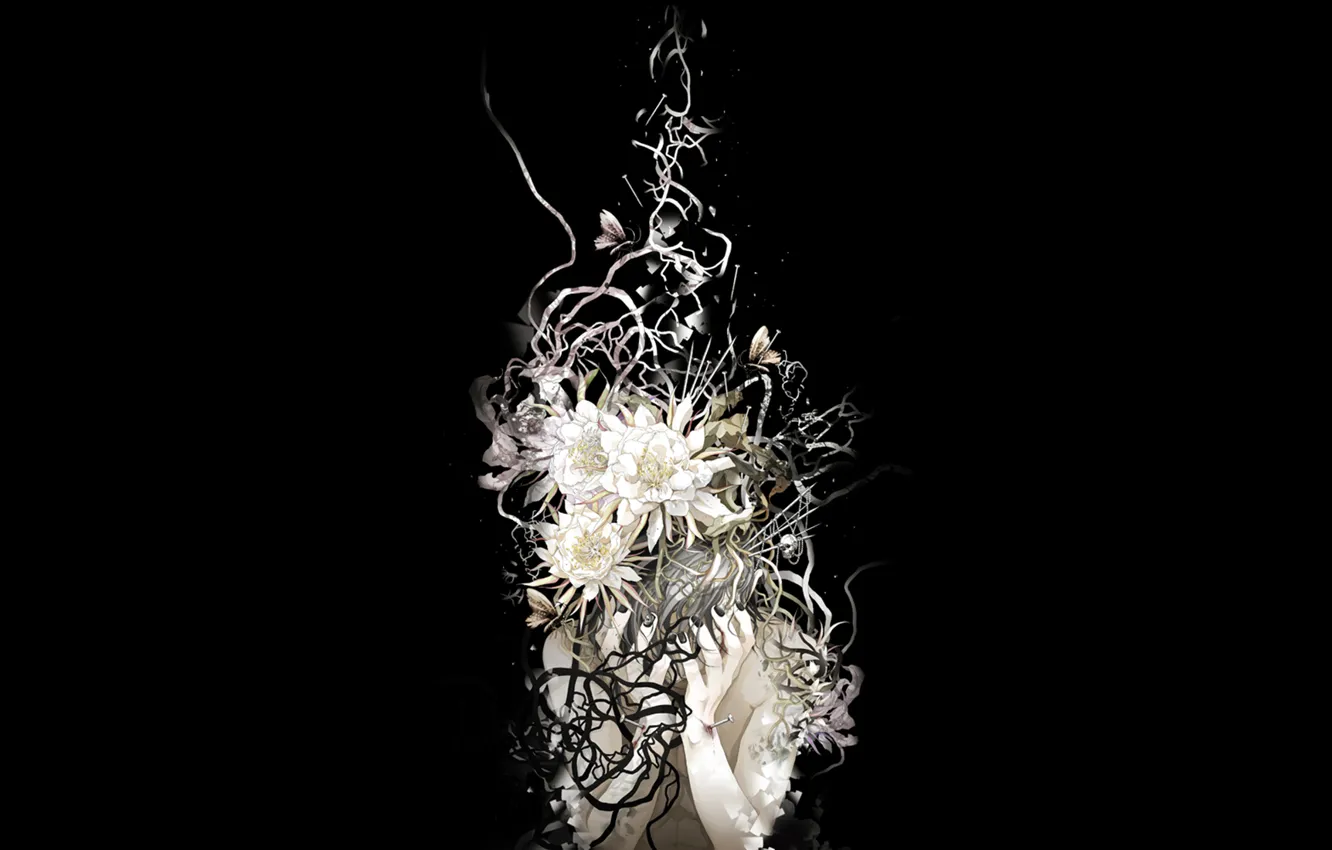 Photo wallpaper flowers, butterfly, guy, nails