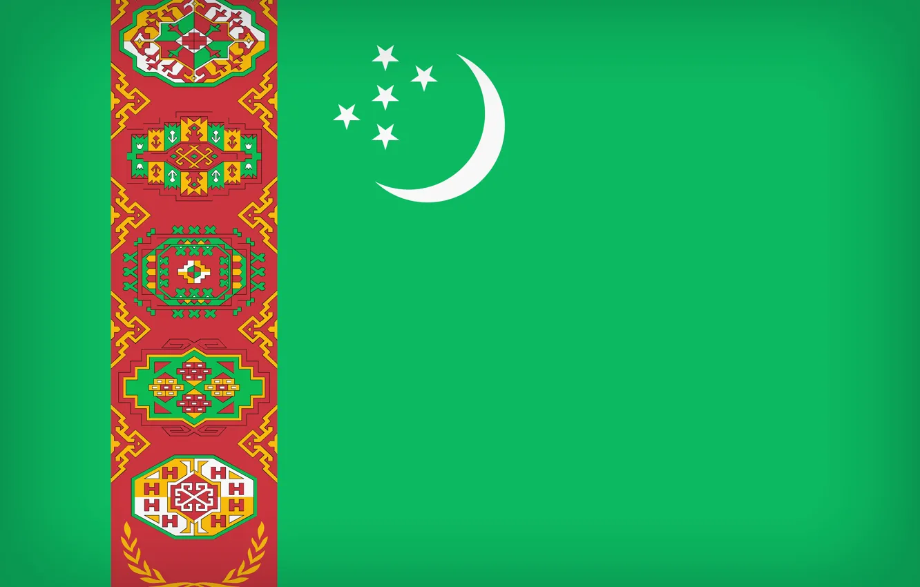 Photo wallpaper Flag, Turkmenistan, Turkmenia, Turkmenistan Large Flag, Flag Of Turkmenistan