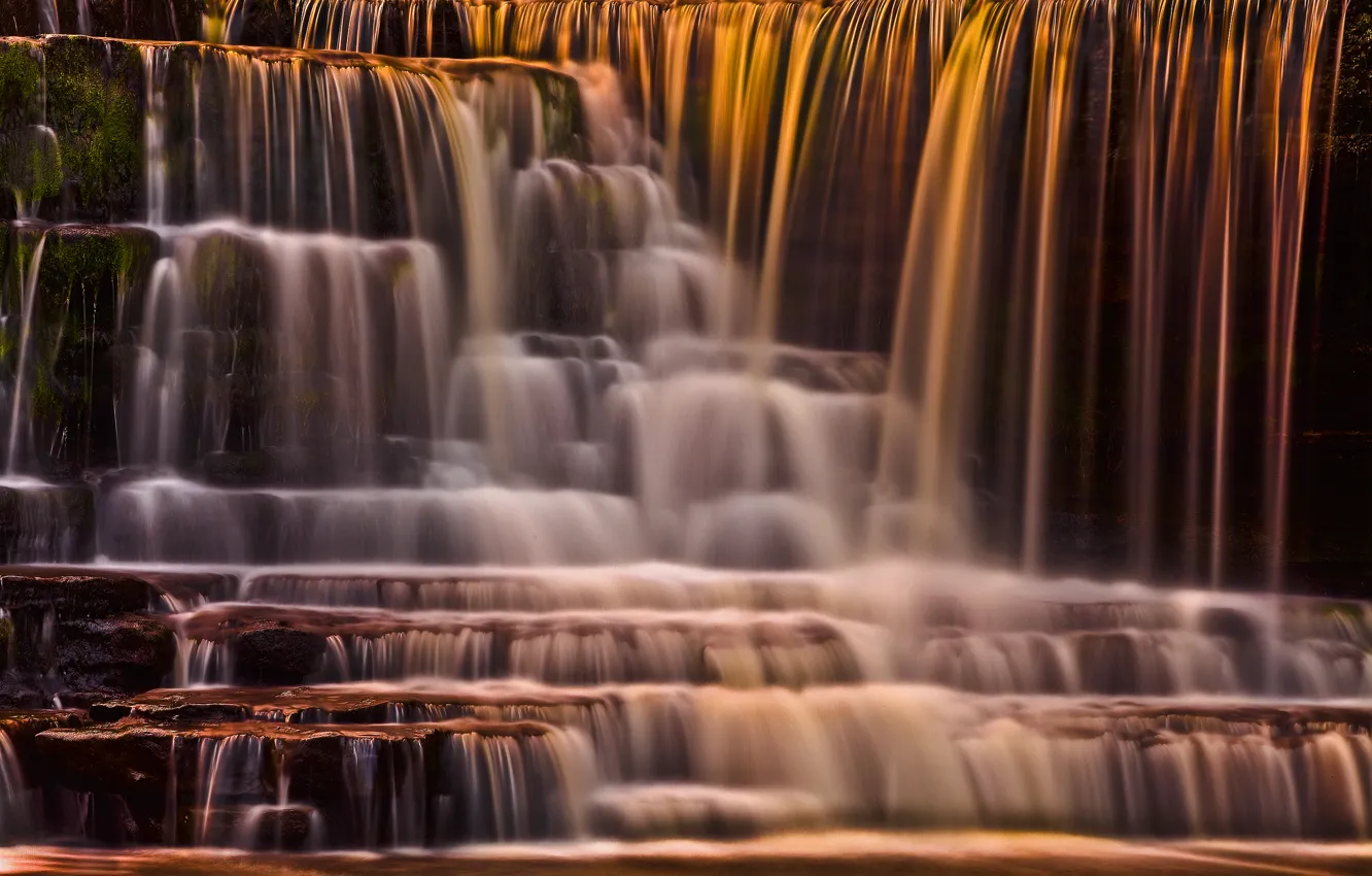 Photo wallpaper water, waterfall, excerpt, stone steps