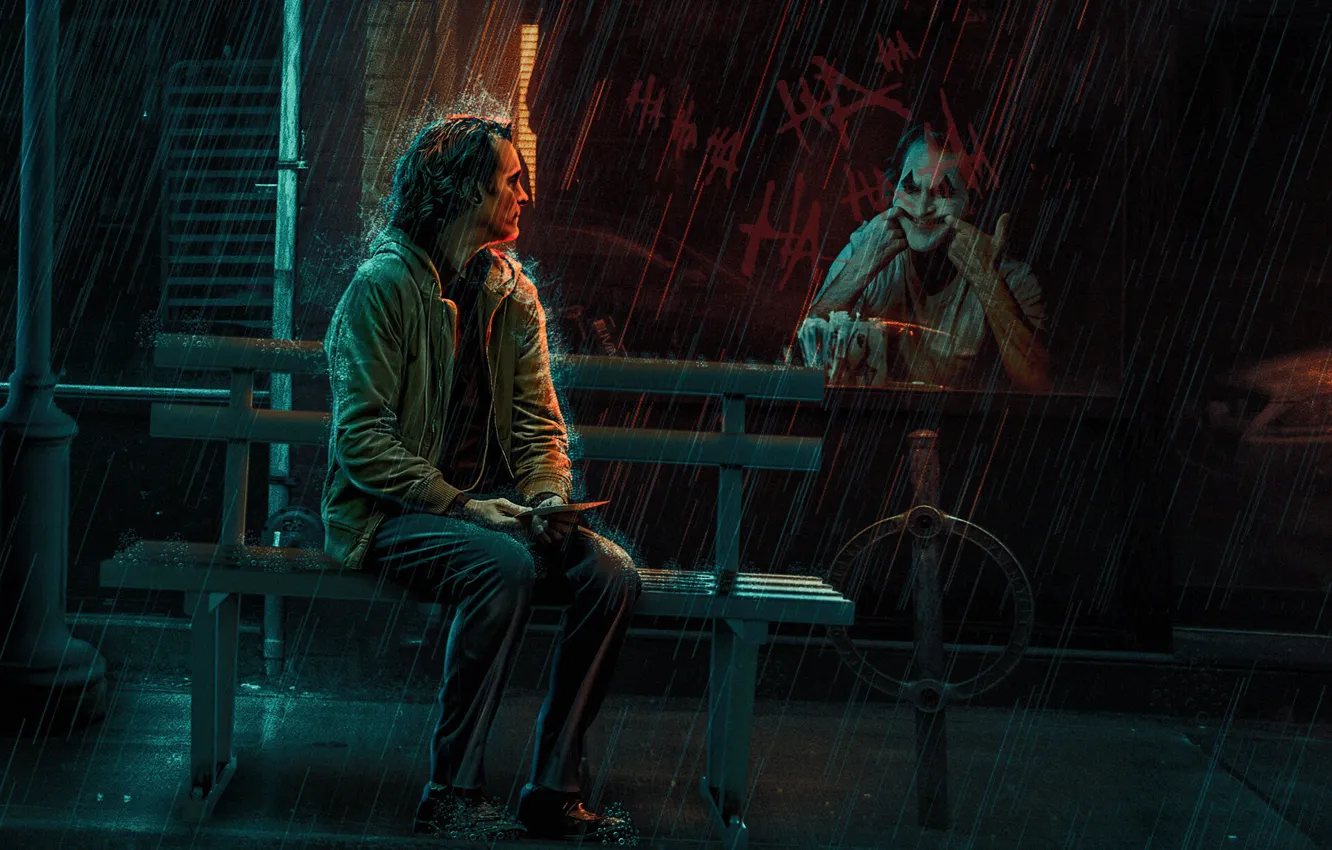 Photo wallpaper night, reflection, Joker, the shower, rain, characters, Joker, Concept Art