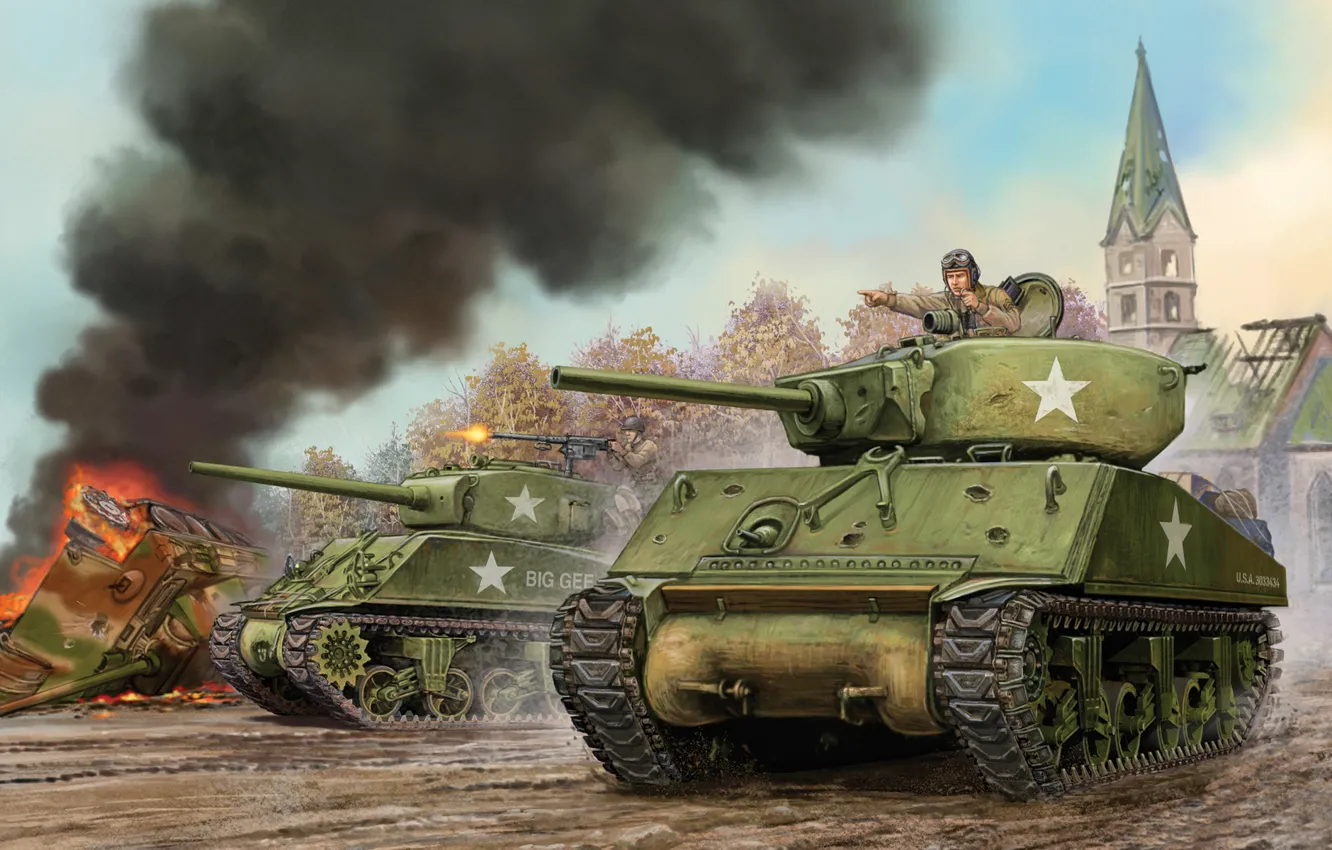 Photo wallpaper art, tank, the battle, game, the, U.S., Sherman, Jumbo
