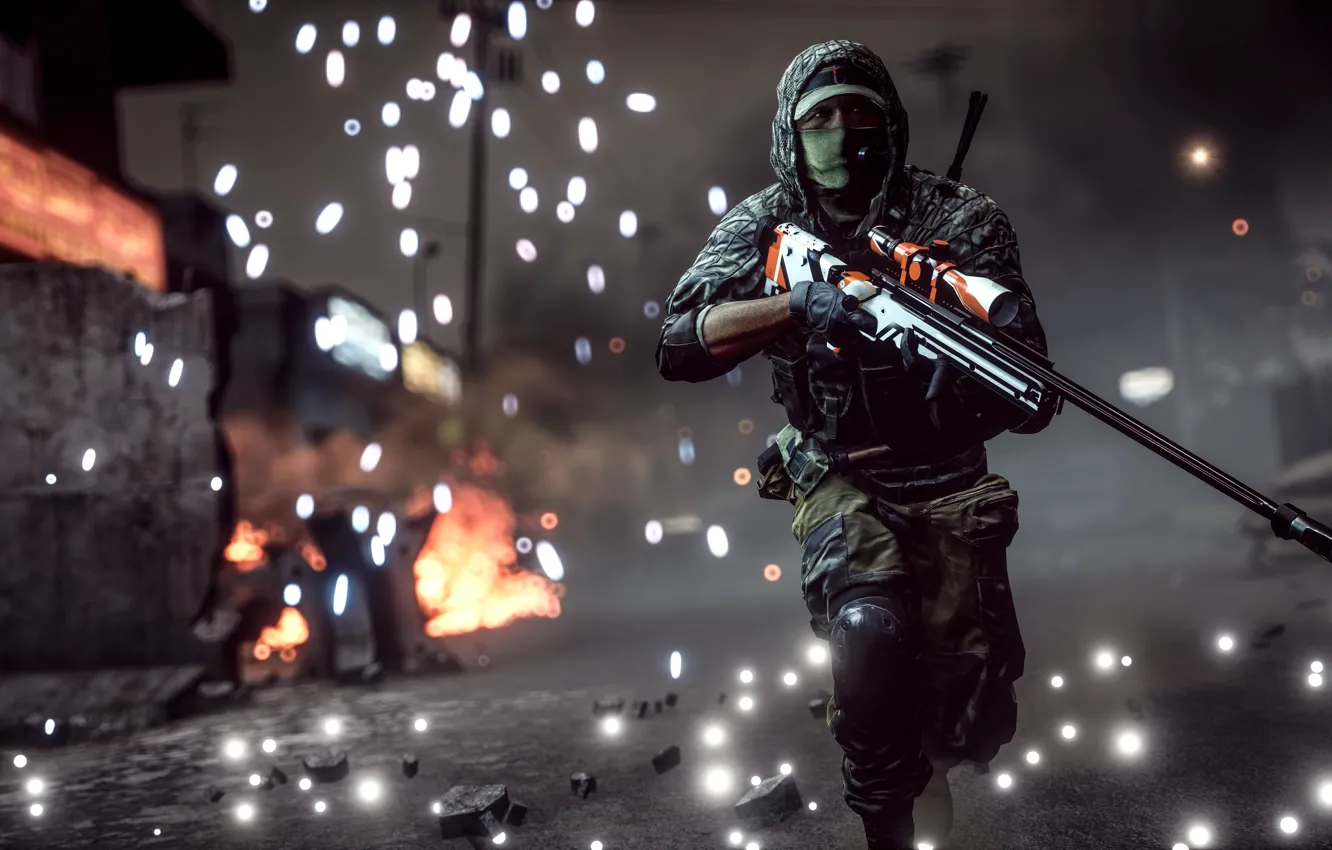 Photo wallpaper weapons, background, soldiers, sniper, Battlefield 4