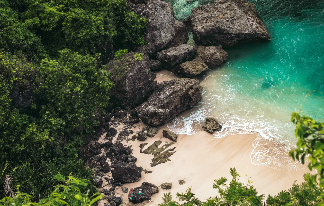Photo wallpaper waves, summer, beach, ocean, rocks, sand