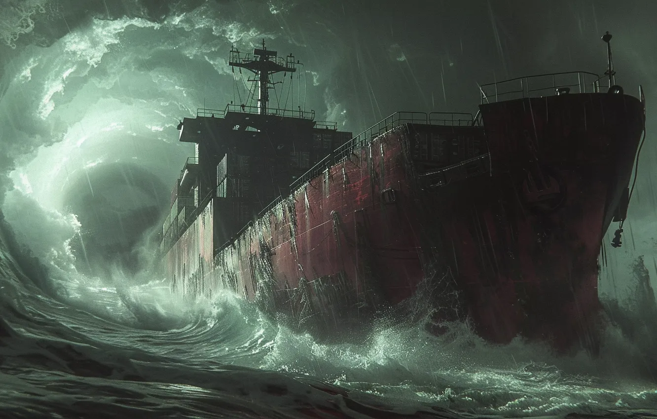 Photo wallpaper sea, wave, rain, ship, digital art, AI art, The Art of Artificial Intelligence, The Bermuda …