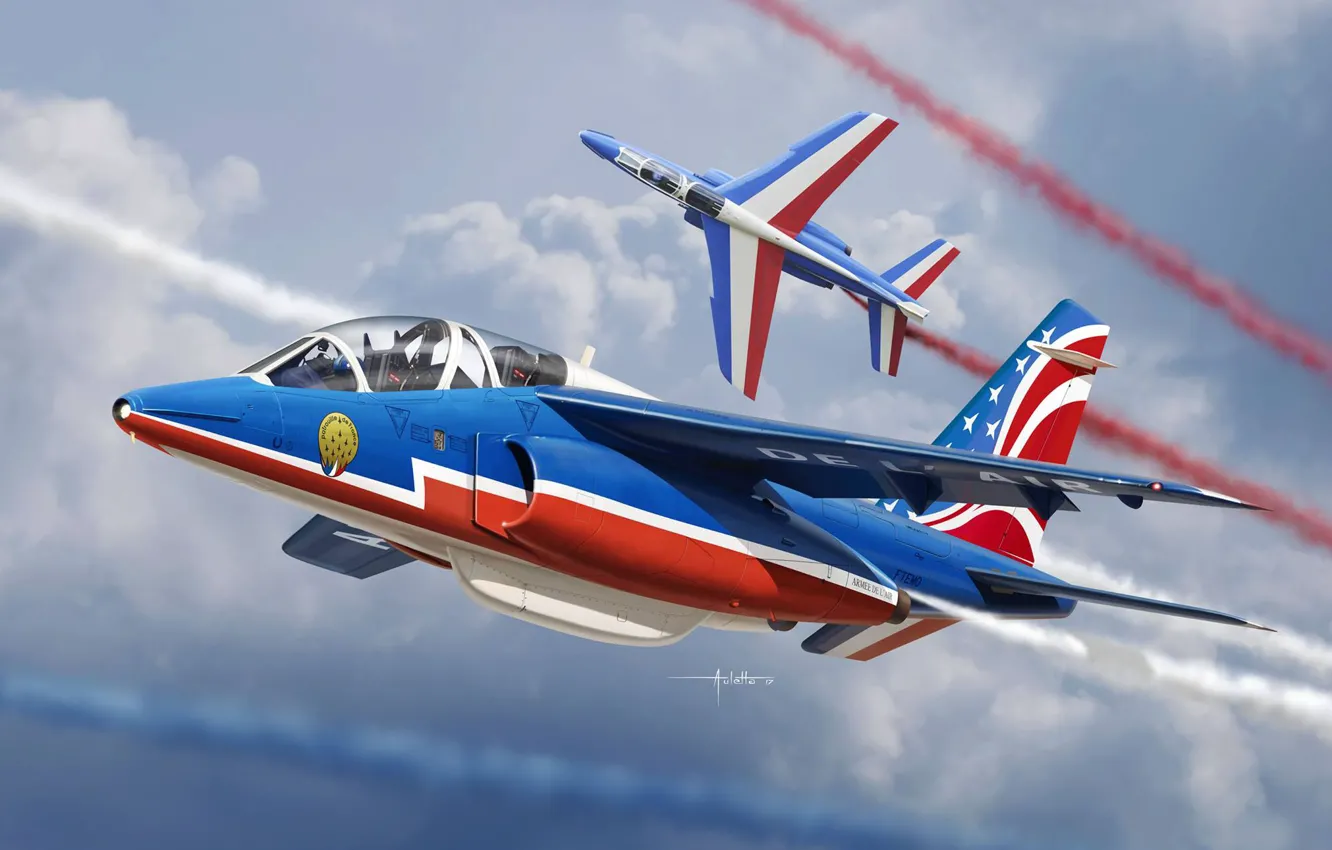 Photo wallpaper The French air force, Patrouille de France, training aircraft, light jet attack aircraft of the …