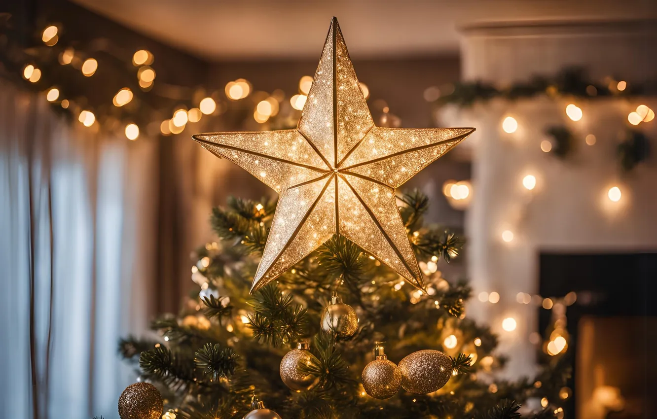 Photo wallpaper stars, new year, Christmas, herringbone, AI art, neural network