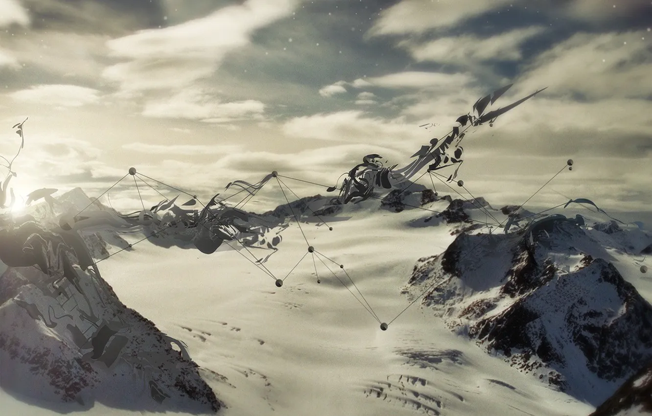 Photo wallpaper line, mountains, treatment, point