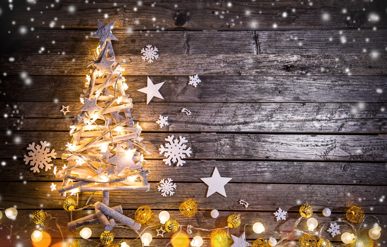 Photo wallpaper winter, snow, merry christmas, decoration, christmas tree