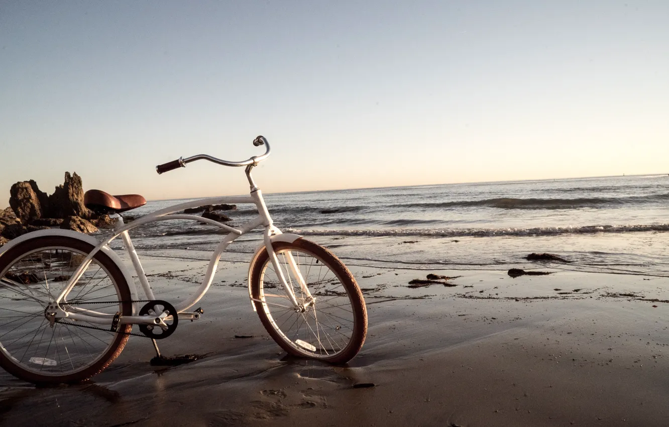 Photo wallpaper beach, bike, the ocean, shore