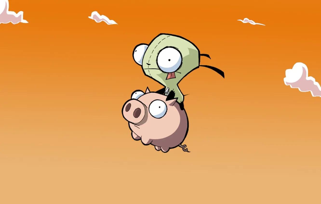 Photo wallpaper clouds, orange, minimalism, pig