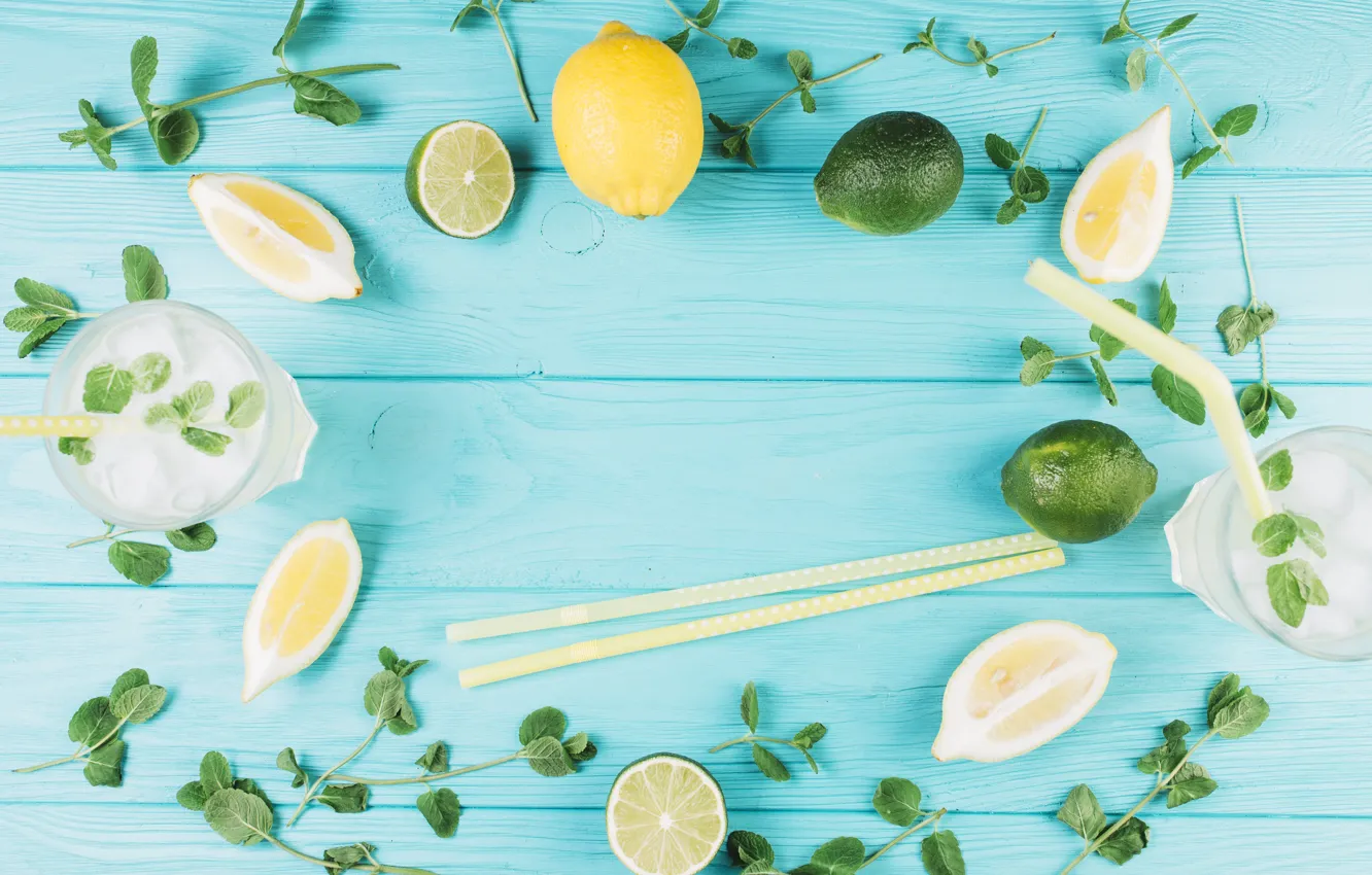 Photo wallpaper lemon, lime, citrus, mint