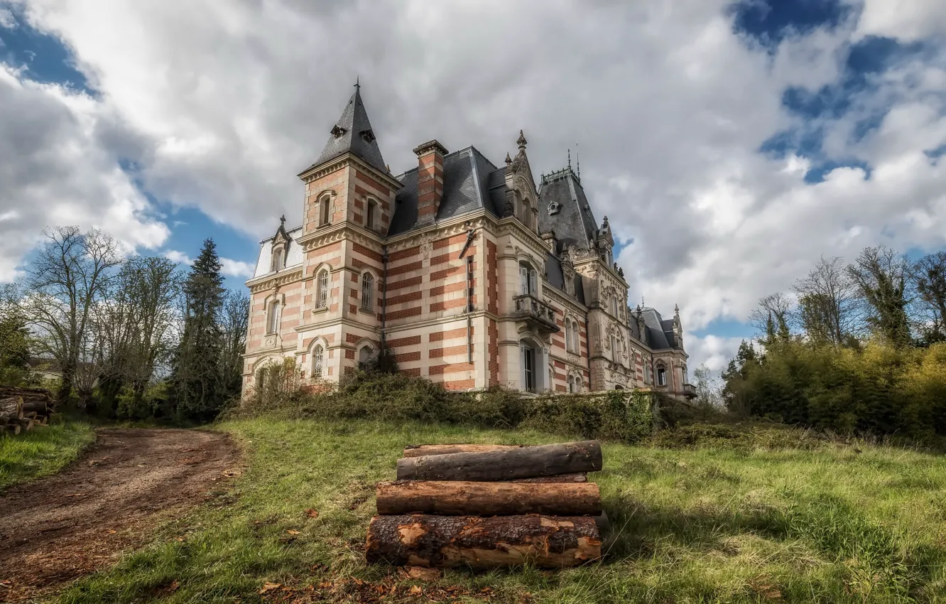 Photo wallpaper road, castle, wood