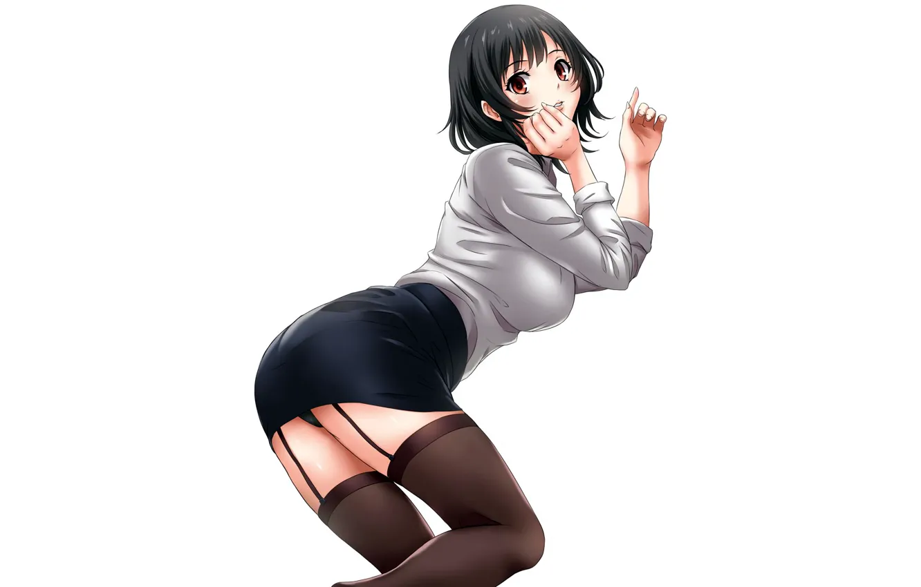 Photo wallpaper girl, sexy, lingerie, blouse, panties, boobs, anime, beautiful