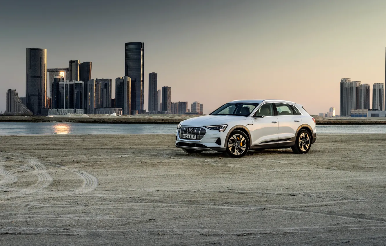 Photo wallpaper white, the city, Audi, Parking, E-Tron, 2019