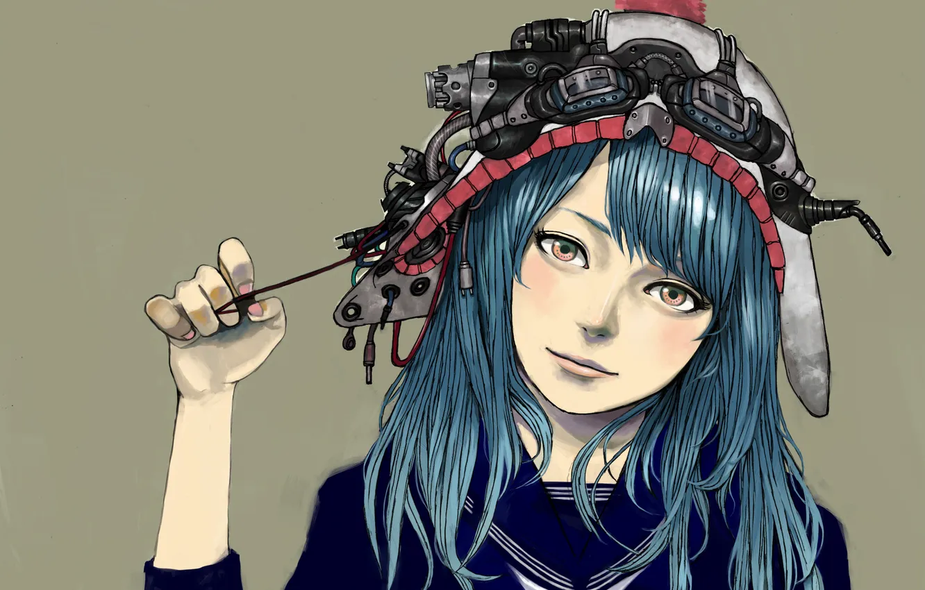 Photo wallpaper girl, background, hat, mechanism, art, kishimen