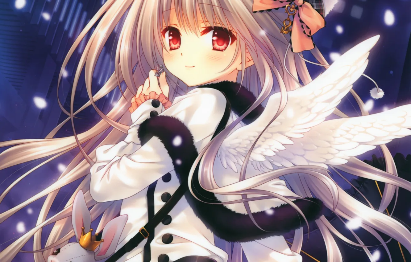 Photo wallpaper snow, wings, art, girl, tatekawa mako