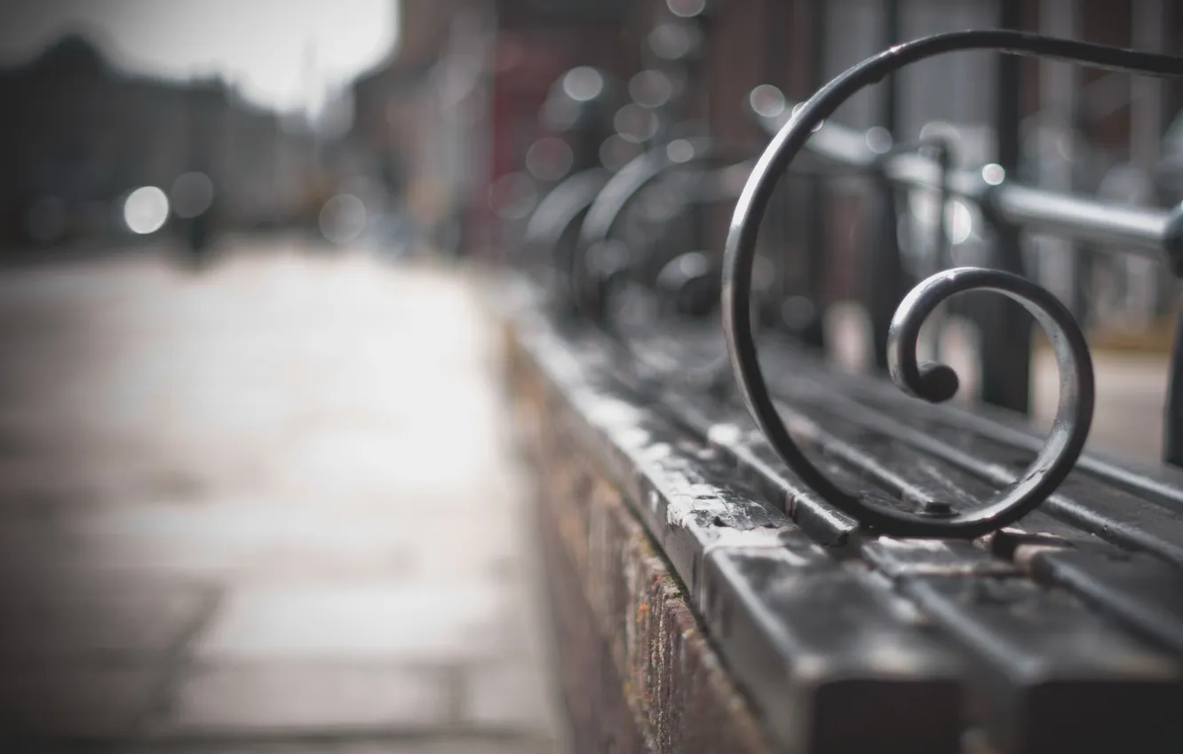 Photo wallpaper macro, street, bench