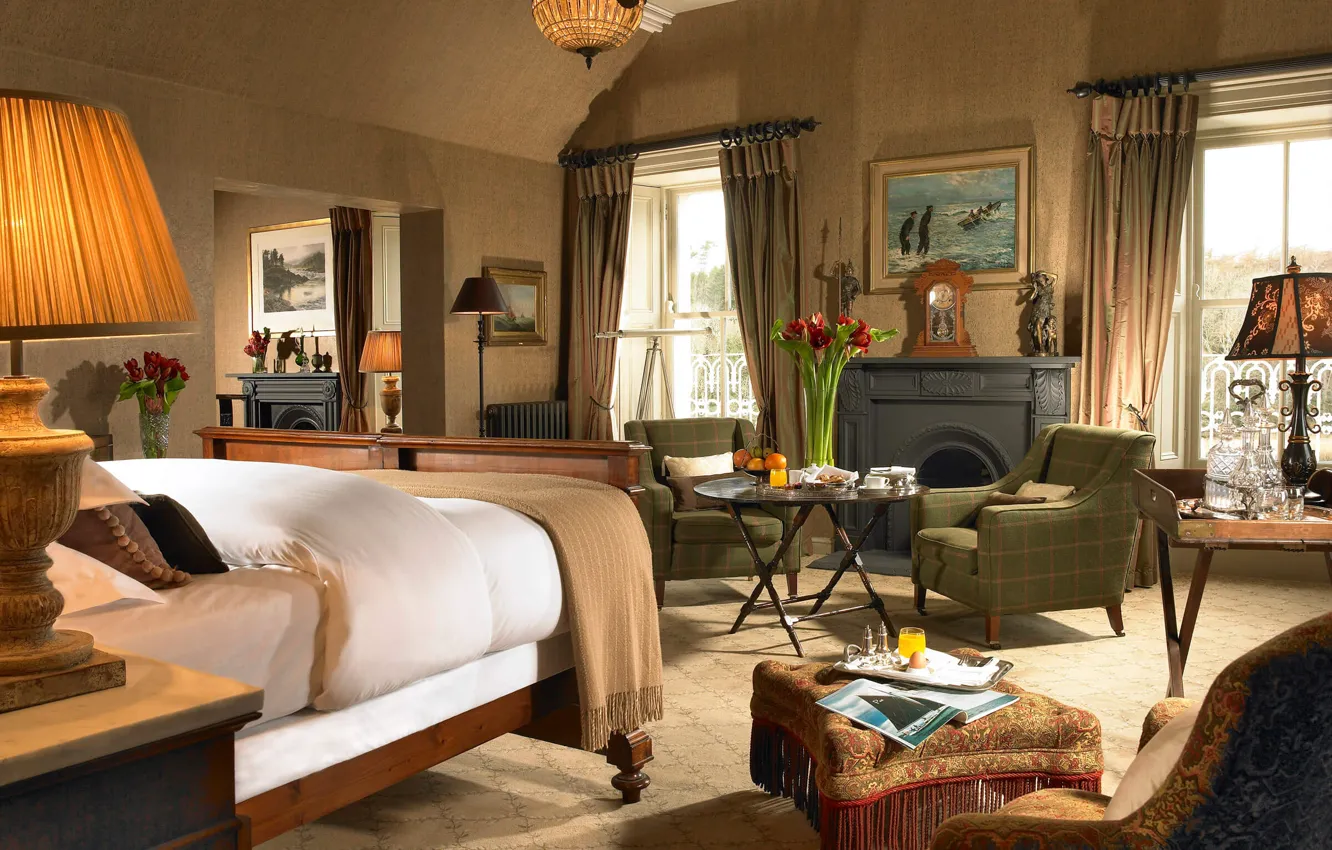 Photo wallpaper interior, fireplace, bedroom, Bartra