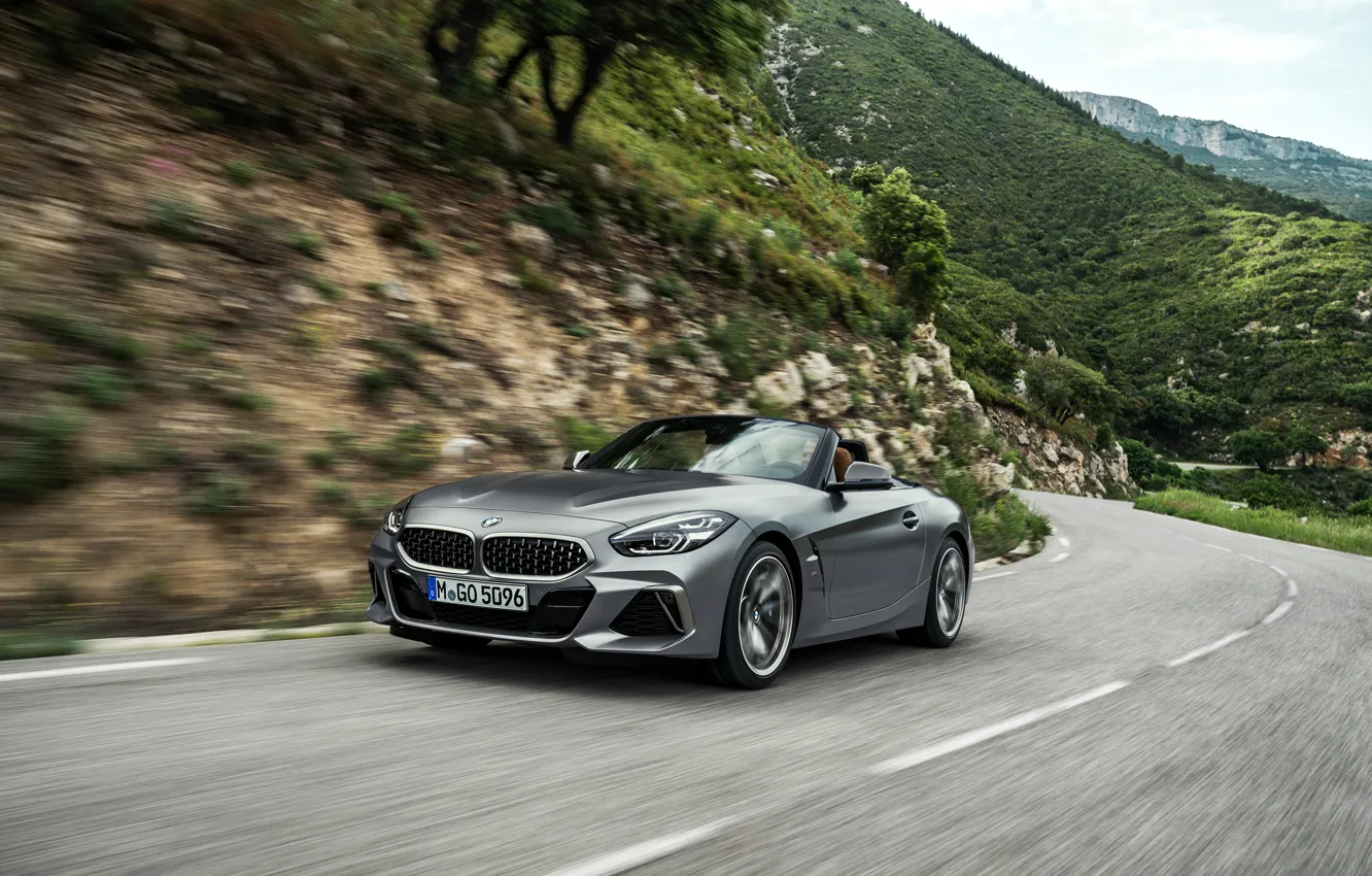 Photo wallpaper grey, movement, BMW, Roadster, mountain road, BMW Z4, M40i, Z4