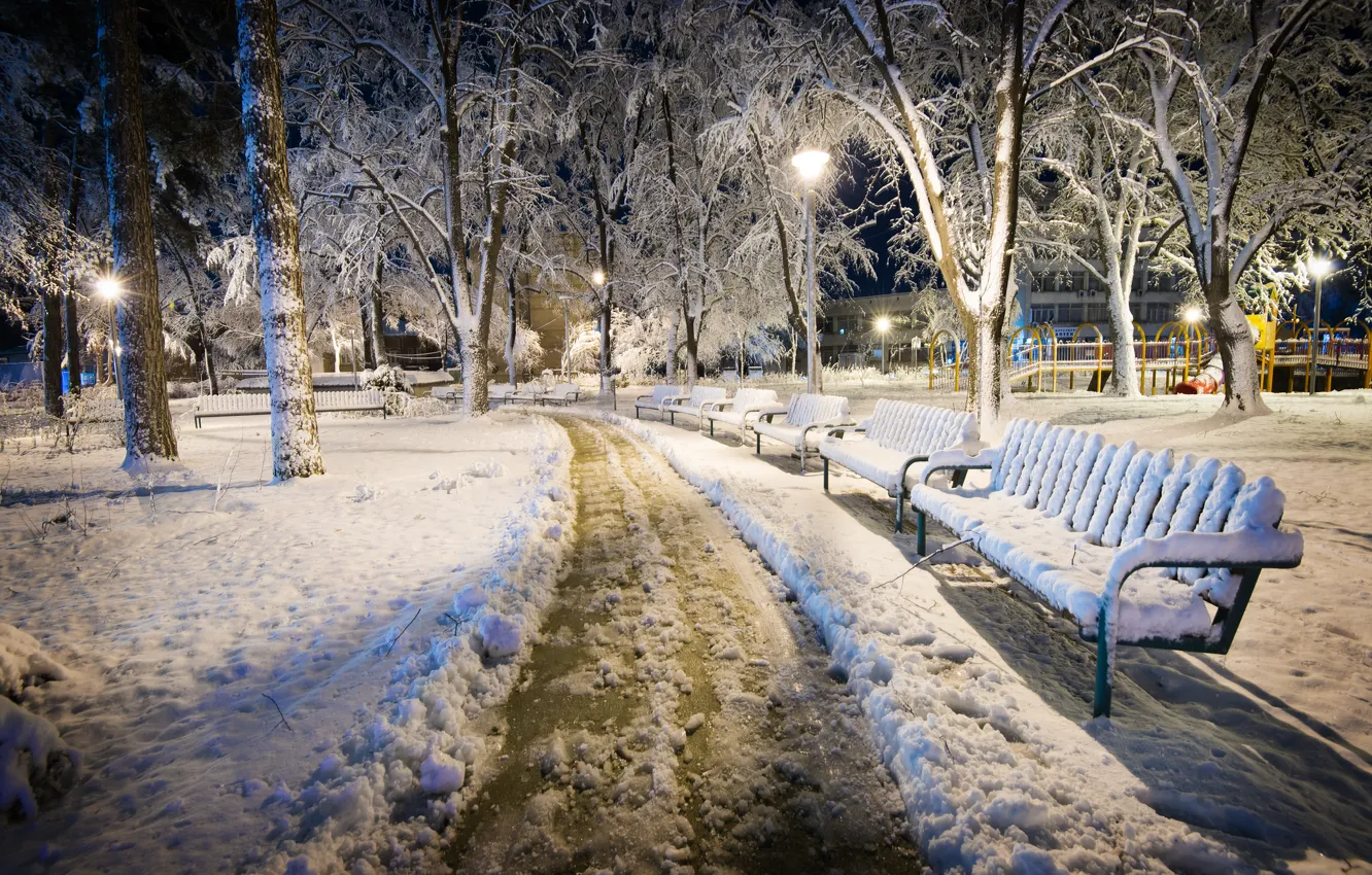 Photo wallpaper winter, Park, bench, Bulgaria, Win