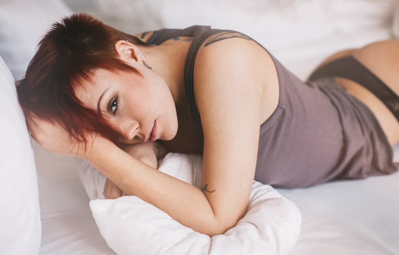 Photo wallpaper look, girl, Mike, red, girl, model, Miri Be