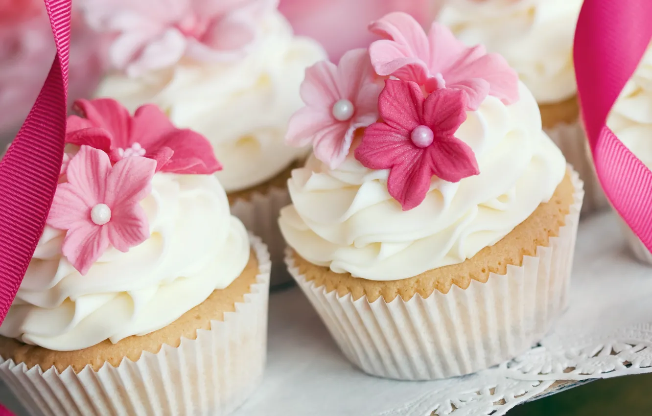 Photo wallpaper decoration, flowers, cream, dessert, cakes, sweet, cupcakes